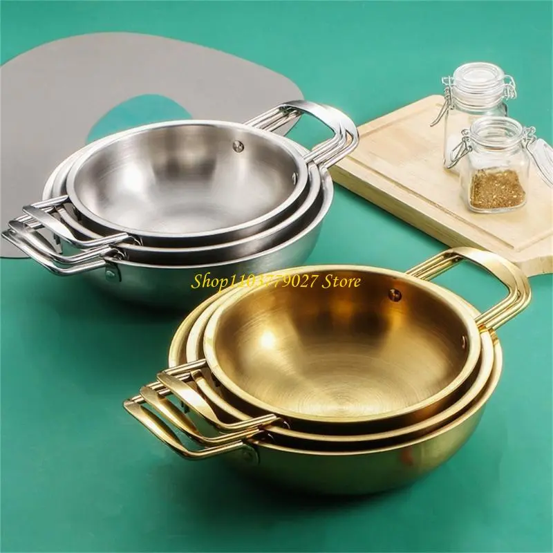 C4DF Durable Stainless Steel Skillets Double Handle Steel Pans High Quality Fry Pans for Quick and Even Heat Conduct