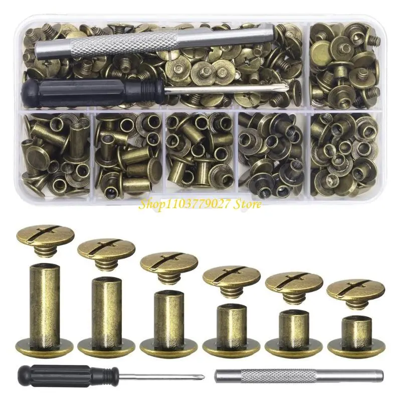 C4DF Set Of 110 Binding Screws Crossed Head Button Screws Metal Screws Rivets For Leather Crafting Project