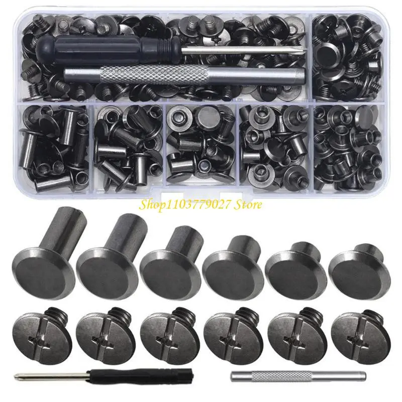 C4DF Set Of 110 Binding Screws Crossed Head Button Screws Metal Screws Rivets For Leather Crafting Project