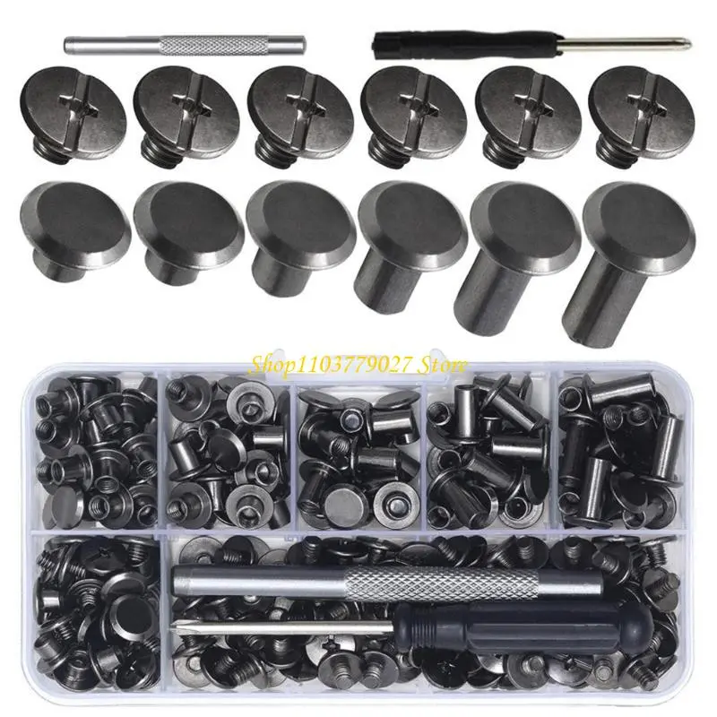 C4DF Set Of 110 Binding Screws Crossed Head Button Screws Metal Screws Rivets For Leather Crafting Project