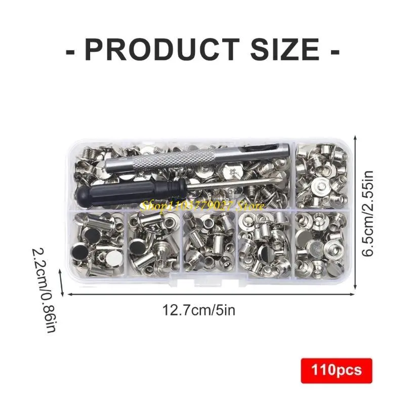 C4DF Set Of 110 Binding Screws Crossed Head Button Screws Metal Screws Rivets For Leather Crafting Project