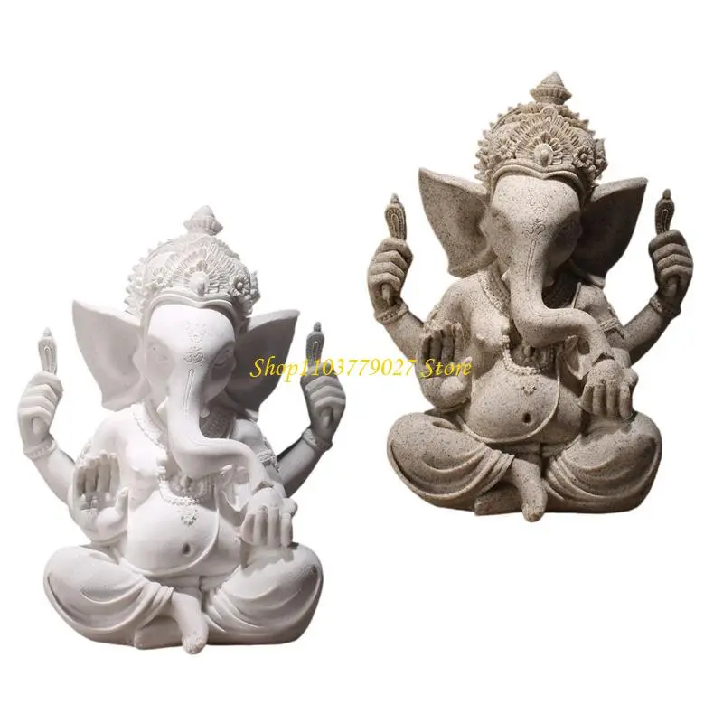 C4DF Handcrafteds Sandstone Ganeshas Elephant Figurine for Spiritual and Home Accent