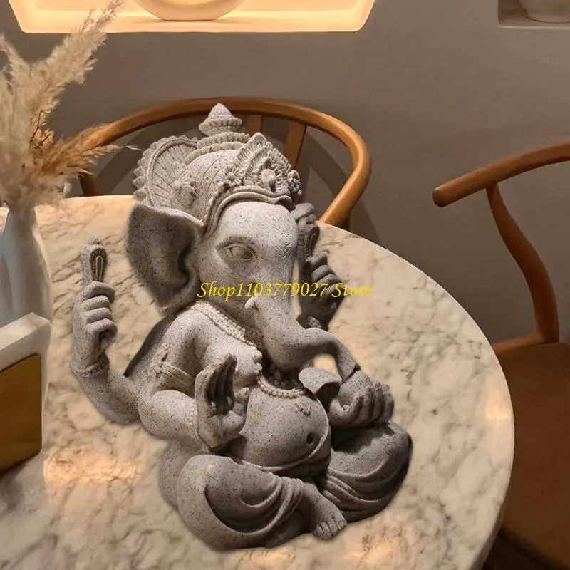 C4DF Handcrafteds Sandstone Ganeshas Elephant Figurine for Spiritual and Home Accent