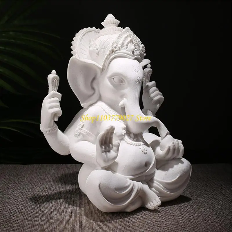 C4DF Handcrafteds Sandstone Ganeshas Elephant Figurine for Spiritual and Home Accent