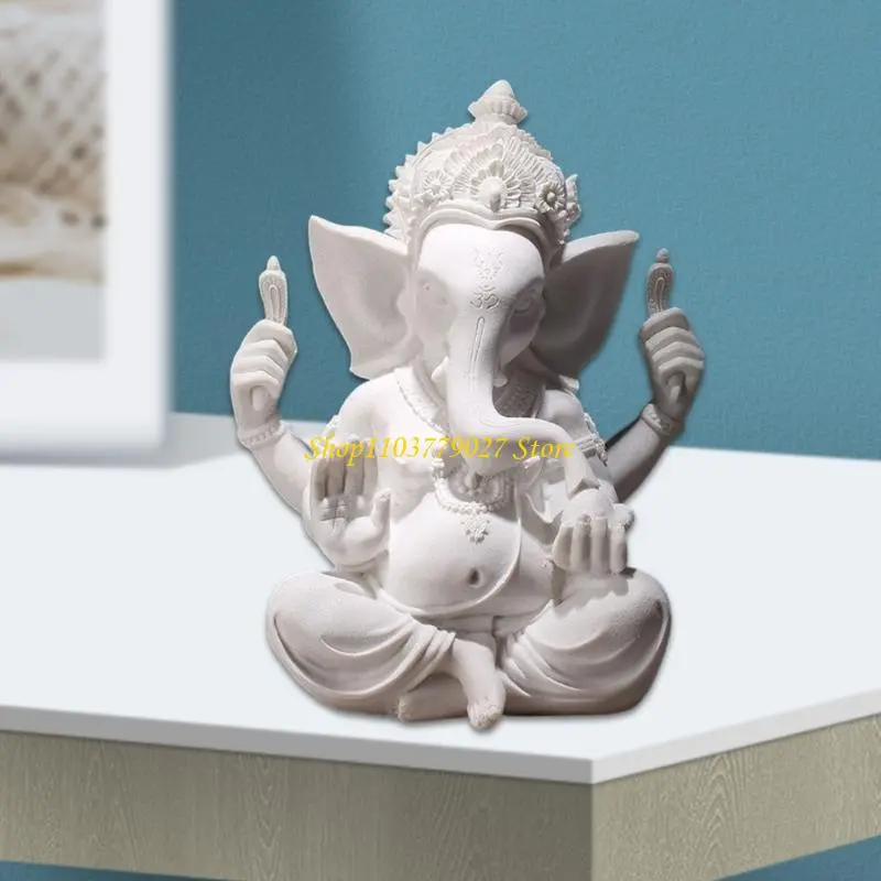 C4DF Handcrafteds Sandstone Ganeshas Elephant Figurine for Spiritual and Home Accent
