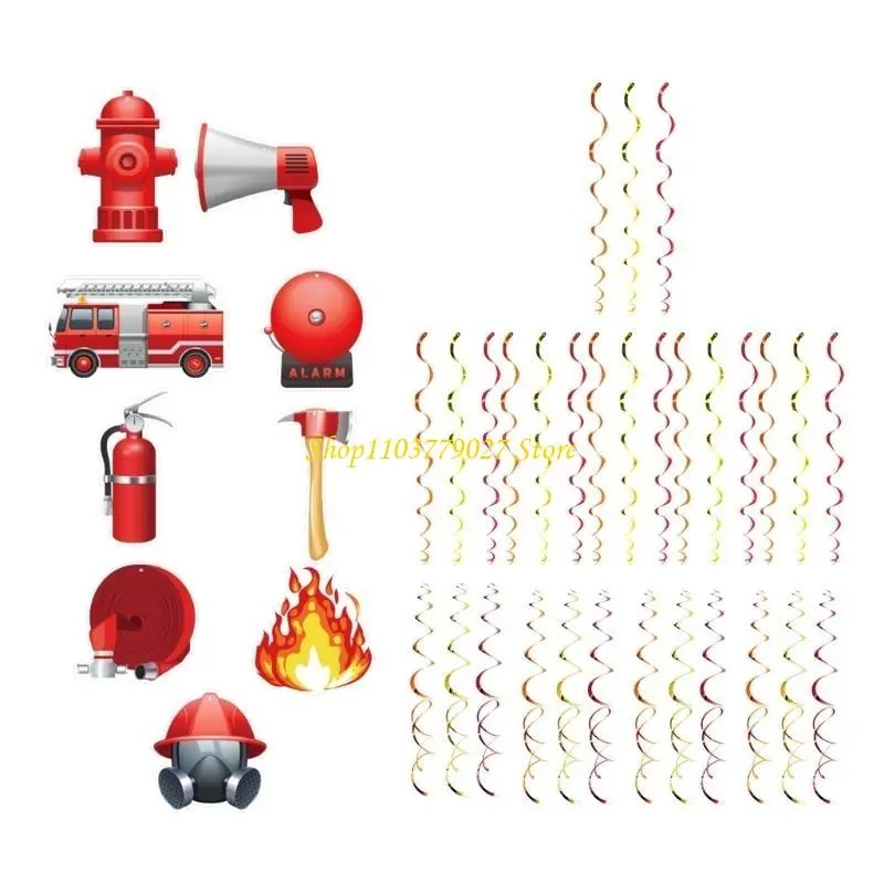 C4DF Firefighter Party Hanging Swirls Truk Hanging Ornament Party Supplies for Kids School Office Indoor Celebration