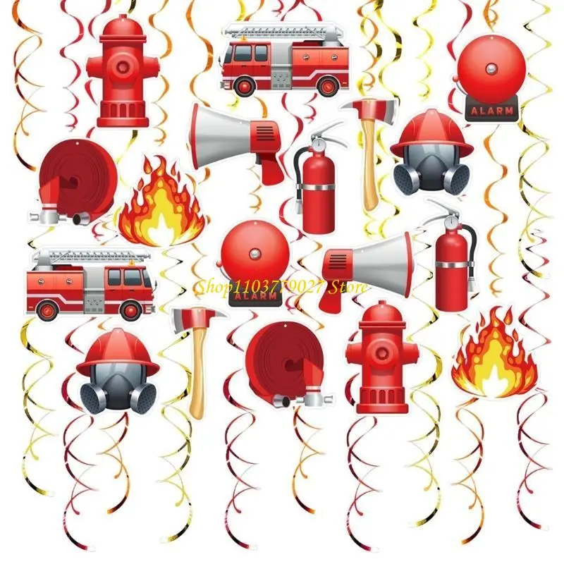C4DF Firefighter Party Hanging Swirls Truk Hanging Ornament Party Supplies for Kids School Office Indoor Celebration