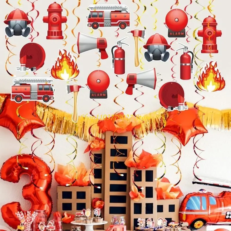 C4DF Firefighter Party Hanging Swirls Truk Hanging Ornament Party Supplies for Kids School Office Indoor Celebration