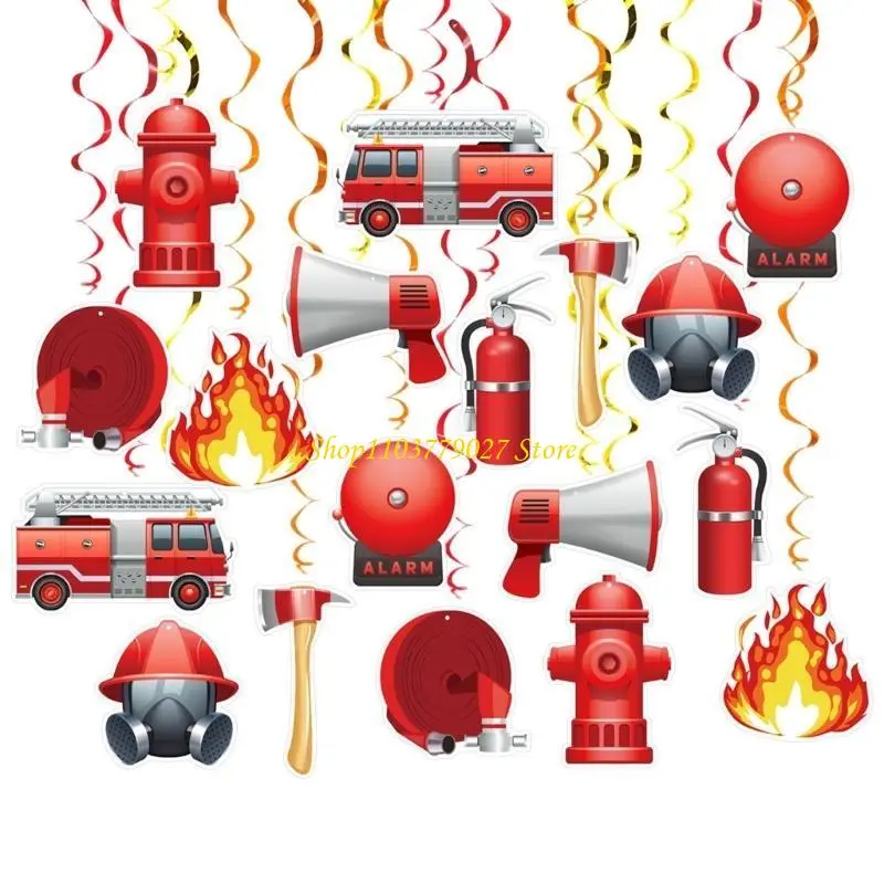 C4DF Firefighter Party Hanging Swirls Truk Hanging Ornament Party Supplies for Kids School Office Indoor Celebration