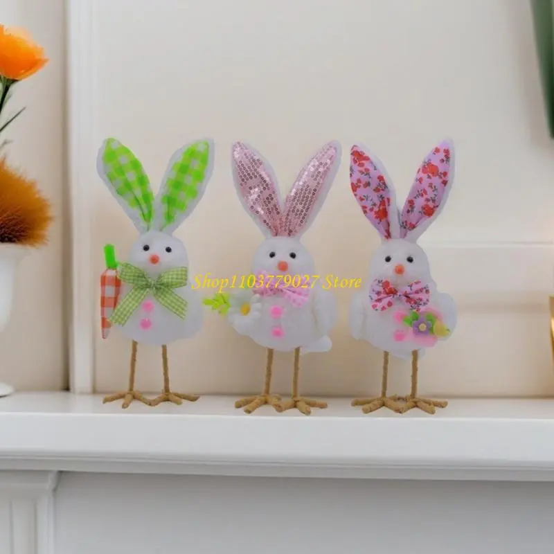 C4DF Holiday Fabric Bird Figurine Rabbit Lovely Plushie Spring Bird Statue for Home Decoration Ornament