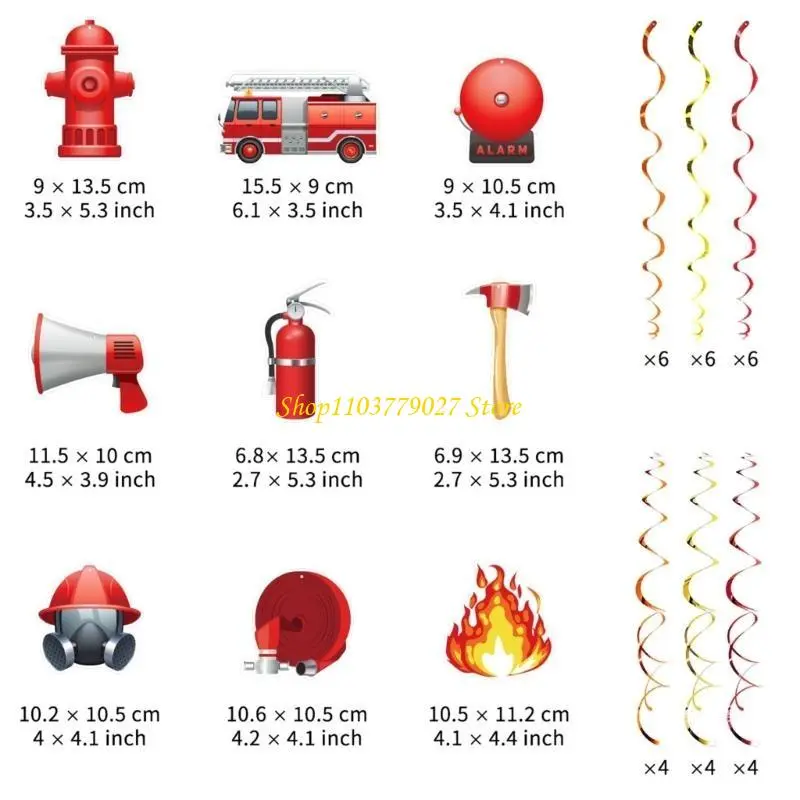 C4DF Firefighter Party Hanging Swirls Truk Hanging Ornament Party Supplies for Kids School Office Indoor Celebration