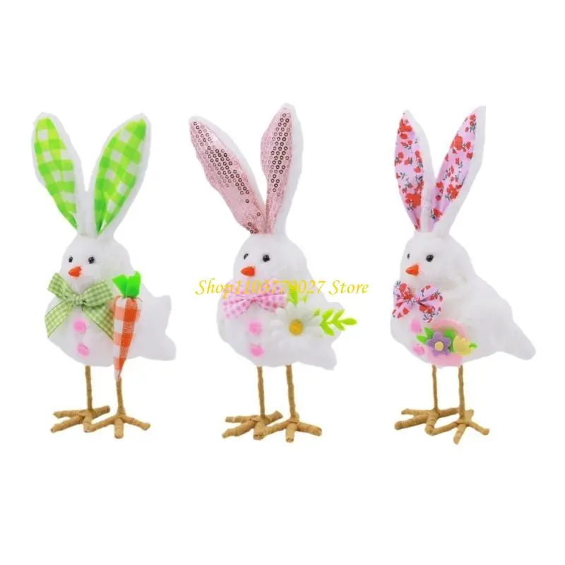 C4DF Holiday Fabric Bird Figurine Rabbit Lovely Plushie Spring Bird Statue for Home Decoration Ornament