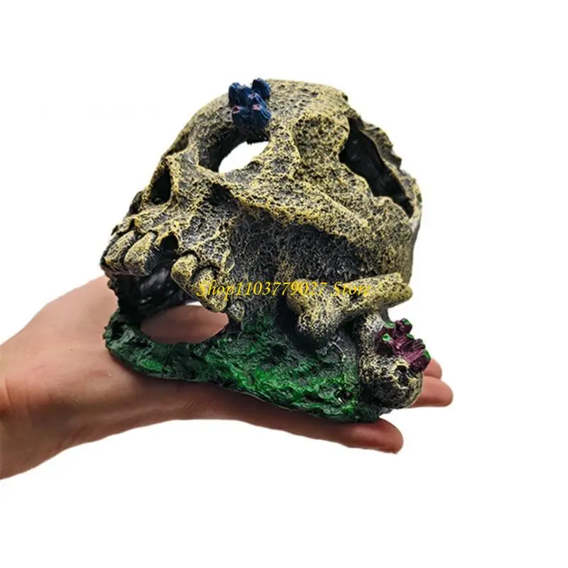 C4DF Skull Head Aquariums Ornaments Aquariums Fish Hide Cave Decoration Hide Cave