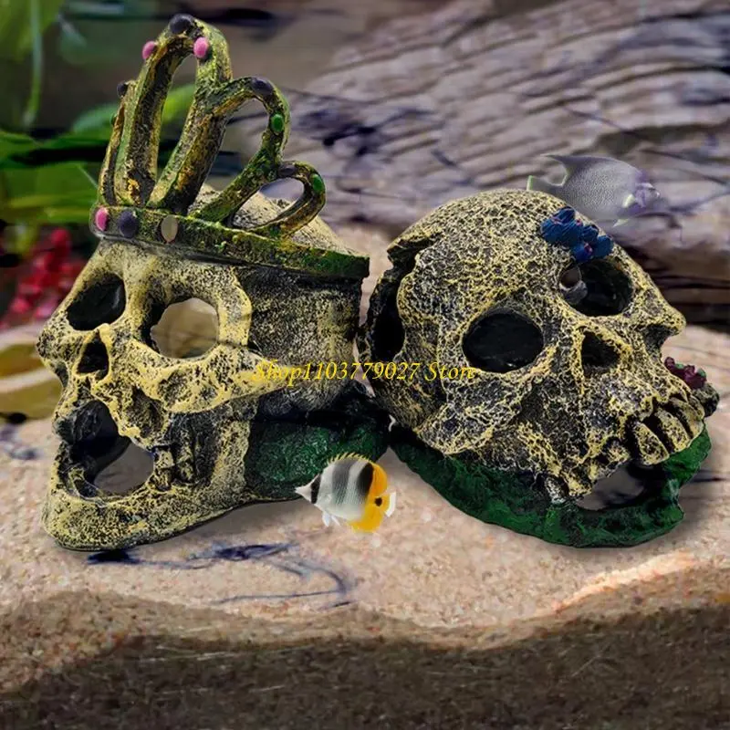 C4DF Skull Head Aquariums Ornaments Aquariums Fish Hide Cave Decoration Hide Cave