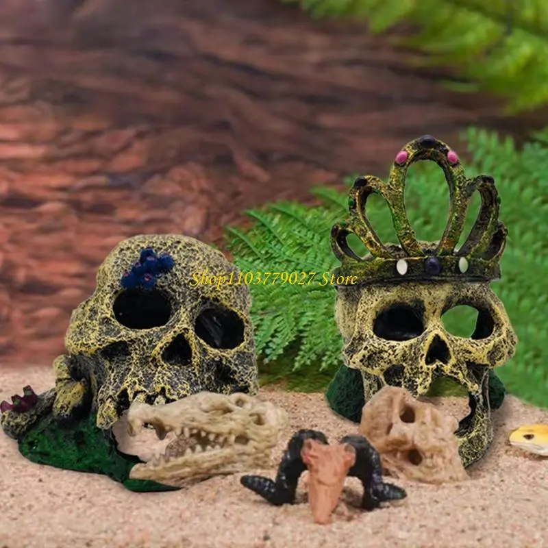 C4DF Skull Head Aquariums Ornaments Aquariums Fish Hide Cave Decoration Hide Cave