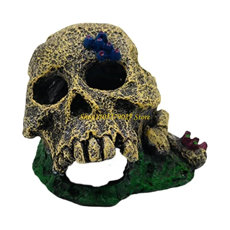 C4DF Skull Head Aquariums Ornaments Aquariums Fish Hide Cave Decoration Hide Cave