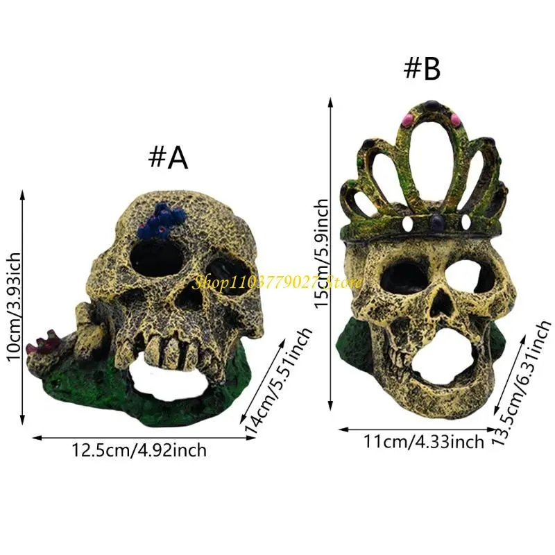 C4DF Skull Head Aquariums Ornaments Aquariums Fish Hide Cave Decoration Hide Cave