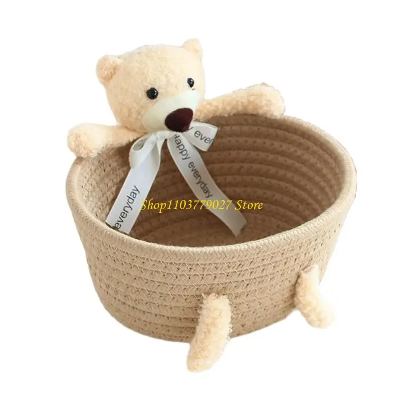 C4DF Decorative Handwoven Organizers Box Practical Handcrafted Bear & Rabbit Designs Storage Case for Keeping Home Neat