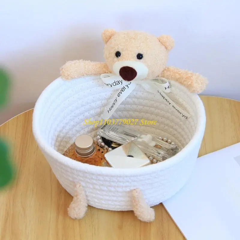 C4DF Decorative Handwoven Organizers Box Practical Handcrafted Bear & Rabbit Designs Storage Case for Keeping Home Neat