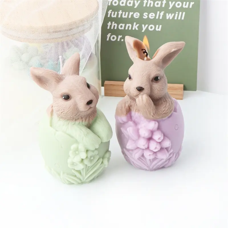 Y1UB Easter-Eggshell Flower Rabbit Mold Hatchling Bunny Silicone Mold DIY Baking Mold Chocolate Decorating Tool