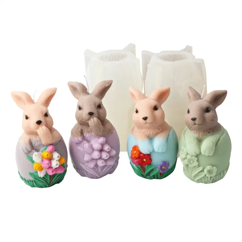 Y1UB Easter-Eggshell Flower Rabbit Mold Hatchling Bunny Silicone Mold DIY Baking Mold Chocolate Decorating Tool