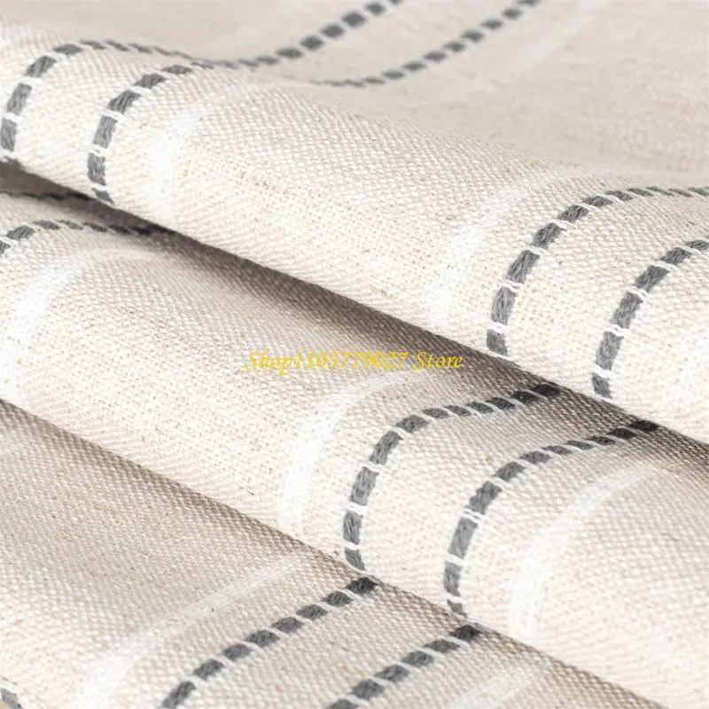 C4DF Pillow Case Striped Linen Cushion Covers with White and Black Stitching