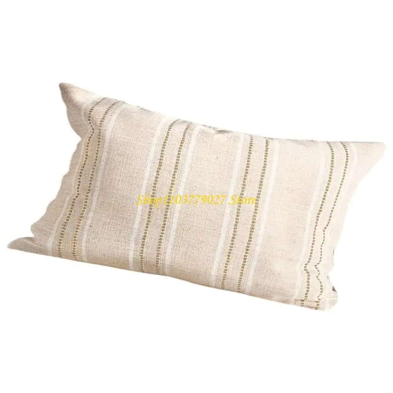 C4DF Pillow Case Striped Linen Cushion Covers with White and Black Stitching