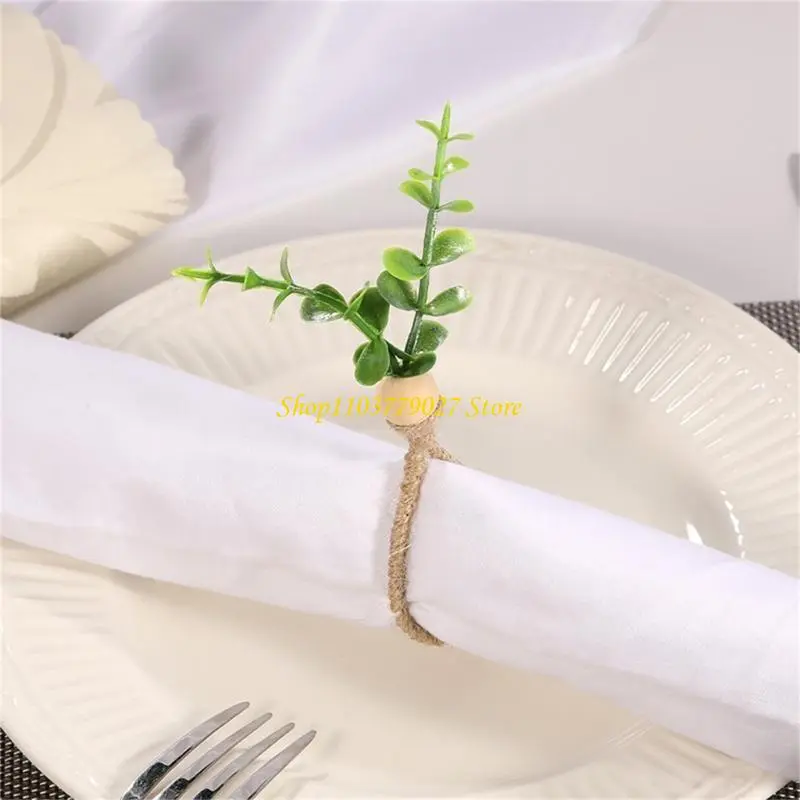 C4DF 6Pcs Green Leaf Napkin Rings Elegant Napkin Buckles for Dining Table Setting