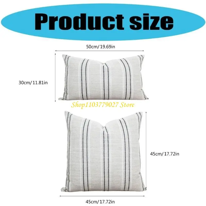 C4DF Pillow Case Striped Linen Cushion Covers with White and Black Stitching