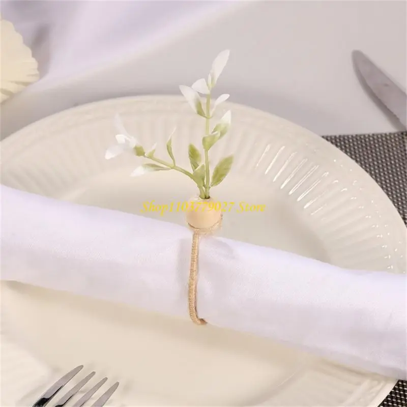 C4DF 6Pcs Green Leaf Napkin Rings Elegant Napkin Buckles for Dining Table Setting