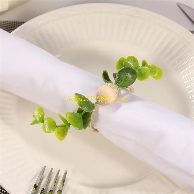 C4DF 6Pcs Green Leaf Napkin Rings Elegant Napkin Buckles for Dining Table Setting