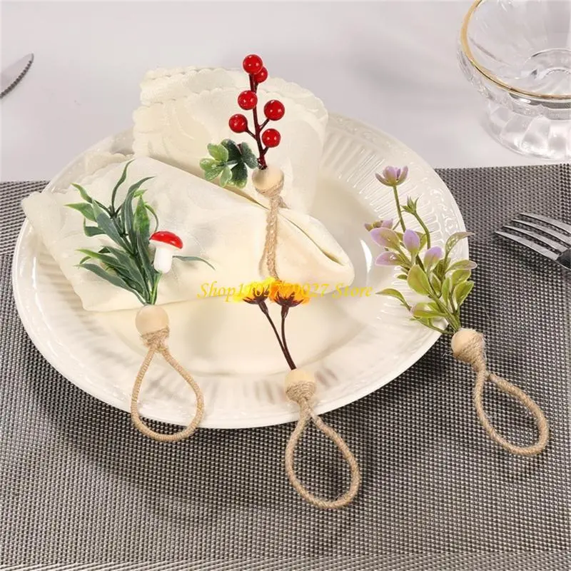 C4DF 6Pcs Green Leaf Napkin Rings Elegant Napkin Buckles for Dining Table Setting