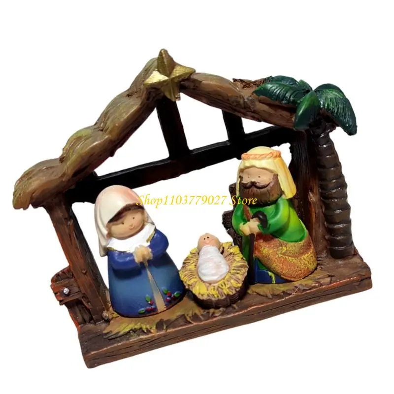 C4DF Nativity Scene Decorations Resins Statues Holy Family Manger Scene Figurines For Indoor Holiday Tabletop Arrangements