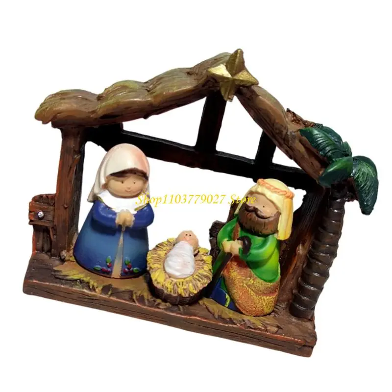 C4DF Nativity Scene Decorations Resins Statues Holy Family Manger Scene Figurines For Indoor Holiday Tabletop Arrangements
