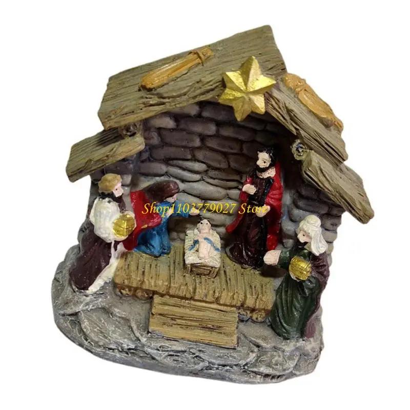 C4DF Nativity Scene Decorations Resins Statues Holy Family Manger Scene Figurines For Indoor Holiday Tabletop Arrangements