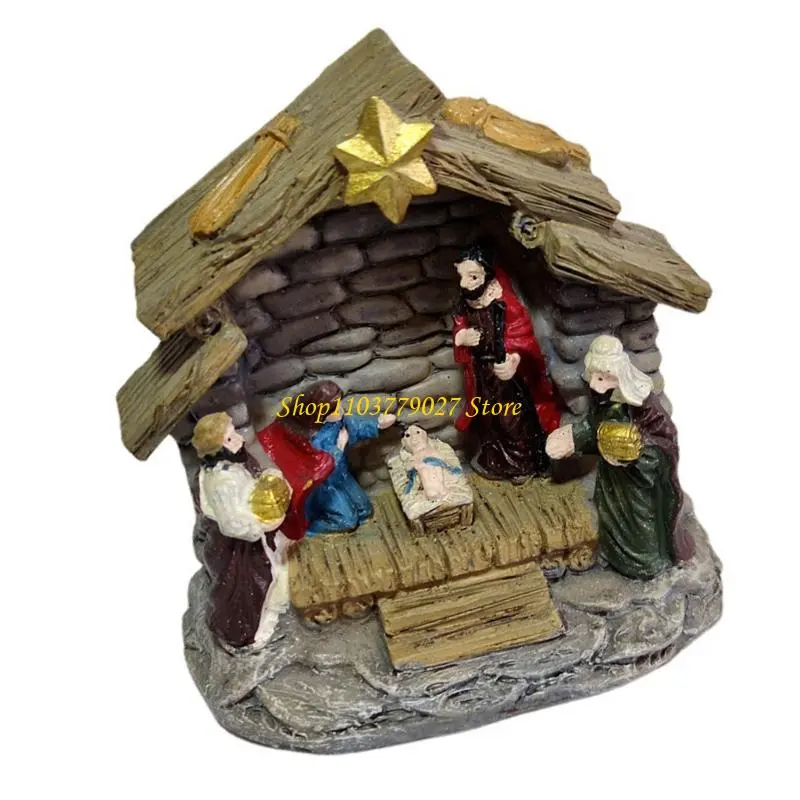 C4DF Nativity Scene Decorations Resins Statues Holy Family Manger Scene Figurines For Indoor Holiday Tabletop Arrangements