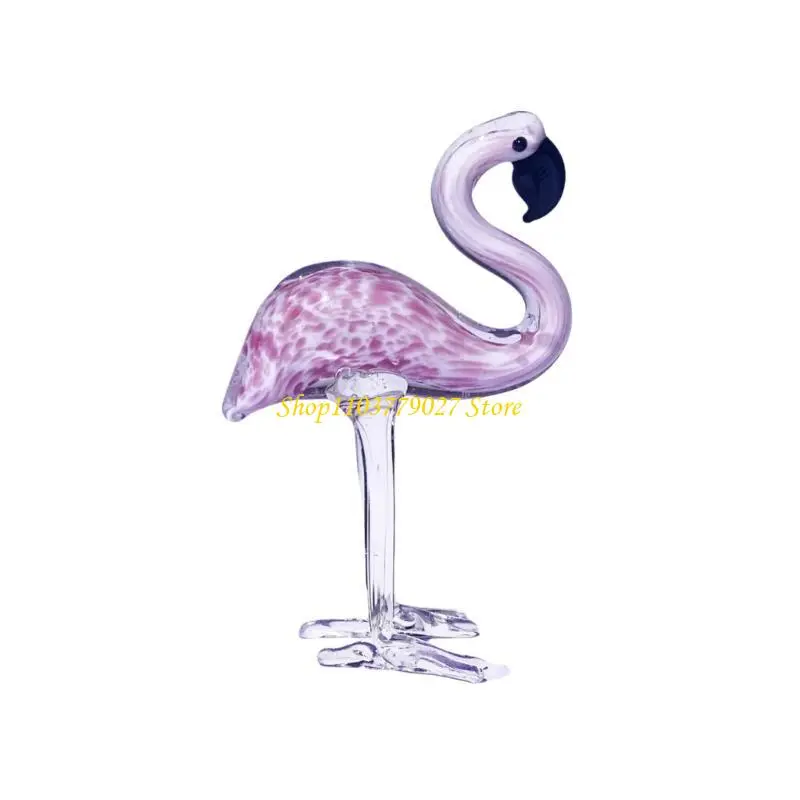 C4DF Artistic Glass Flamingo Sculpture Collectible Animal Figurine for Home Office Desktop or Gift Giving for Collectors