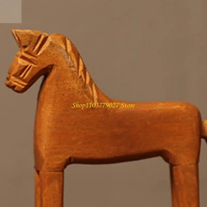 C4DF Antique Inspireds Wooden Rocking Horse Desktop Sculpture Durable Home Office Table Decoration