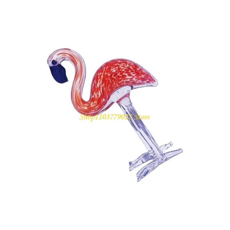 C4DF Artistic Glass Flamingo Sculpture Collectible Animal Figurine for Home Office Desktop or Gift Giving for Collectors