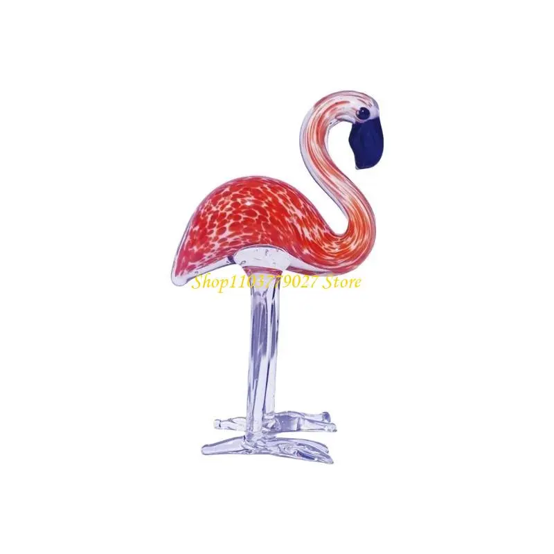 C4DF Artistic Glass Flamingo Sculpture Collectible Animal Figurine for Home Office Desktop or Gift Giving for Collectors