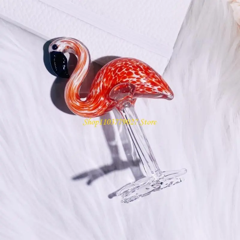 C4DF Artistic Glass Flamingo Sculpture Collectible Animal Figurine for Home Office Desktop or Gift Giving for Collectors