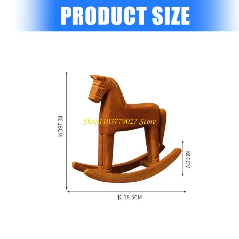 C4DF Antique Inspireds Wooden Rocking Horse Desktop Sculpture Durable Home Office Table Decoration