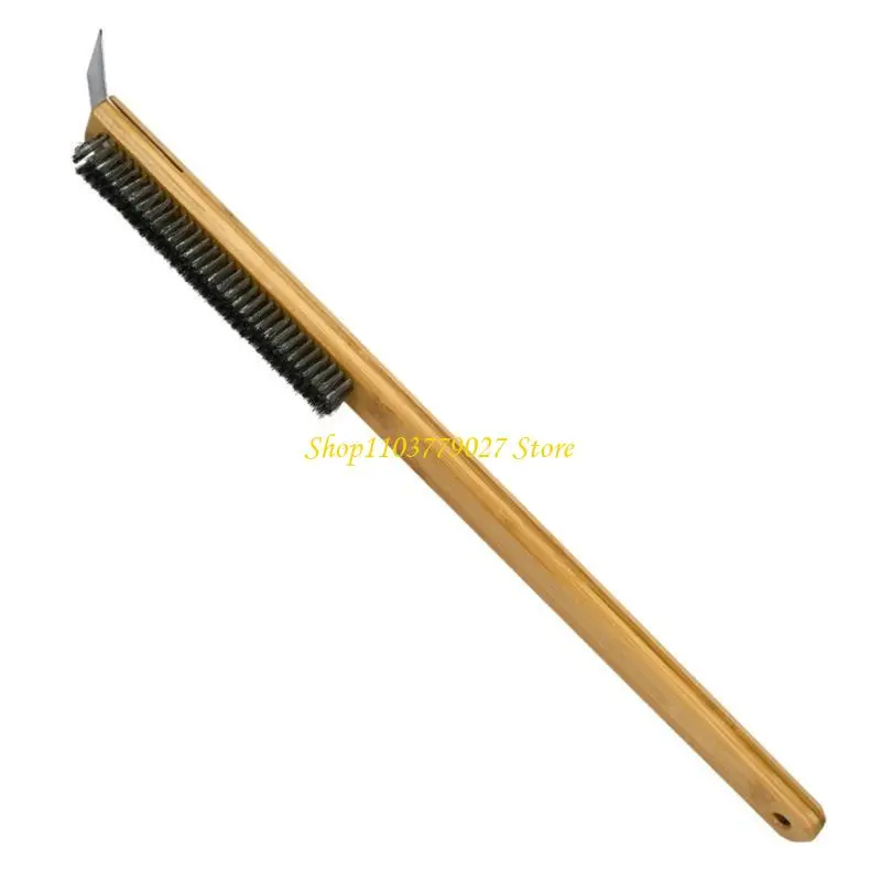 C4DF Professional Pizza Brush with Long Wooden Handle and Stone Scraper for Home Kitchens Restaurants and Outdoor Cooking
