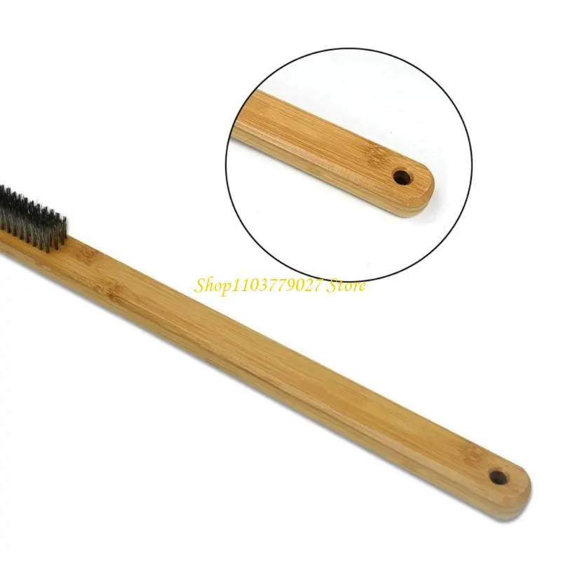 C4DF Professional Pizza Brush with Long Wooden Handle and Stone Scraper for Home Kitchens Restaurants and Outdoor Cooking