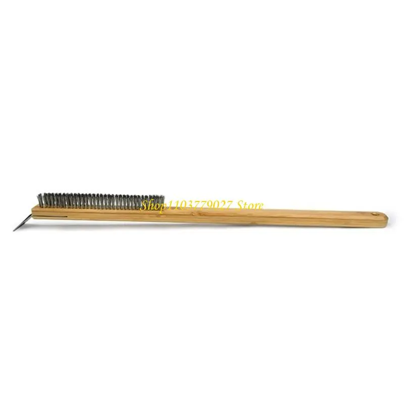 C4DF Professional Pizza Brush with Long Wooden Handle and Stone Scraper for Home Kitchens Restaurants and Outdoor Cooking