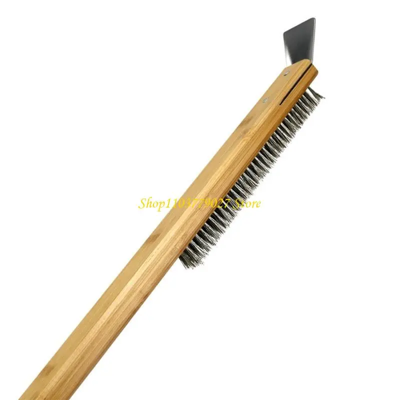 C4DF Professional Pizza Brush with Long Wooden Handle and Stone Scraper for Home Kitchens Restaurants and Outdoor Cooking
