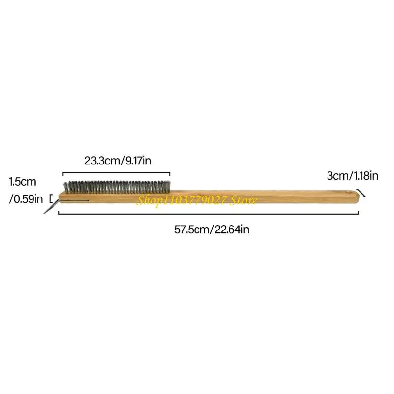 C4DF Professional Pizza Brush with Long Wooden Handle and Stone Scraper for Home Kitchens Restaurants and Outdoor Cooking