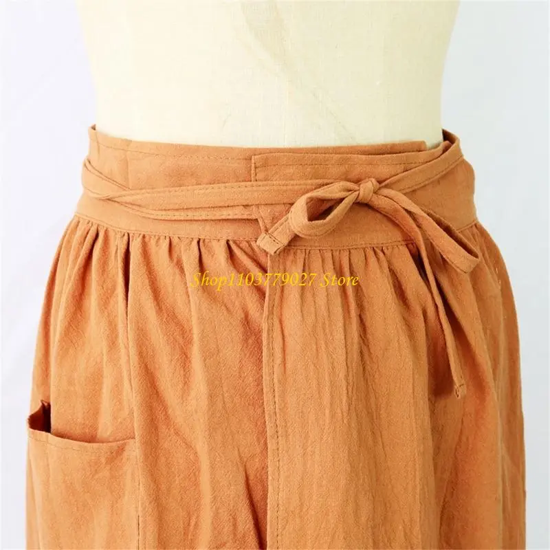 C4DF Adjustable Waist Apron Unisex Kitchen Wear Breathable Cotton Fabric Work Cloth For Grilling Crafting Home Professionl