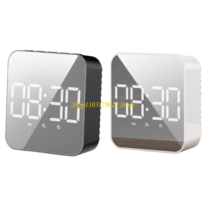 C4DF Fashionable LED Digital Mirror Clock with Voice Control Alarm Time and Temperature Display for Students Table Clock