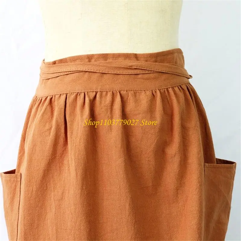 C4DF Adjustable Waist Apron Unisex Kitchen Wear Breathable Cotton Fabric Work Cloth For Grilling Crafting Home Professionl